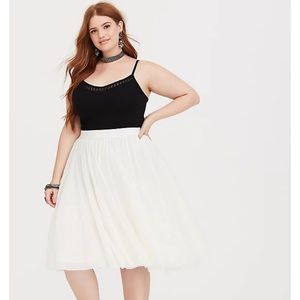 Ivory tulle and mesh midi skirt